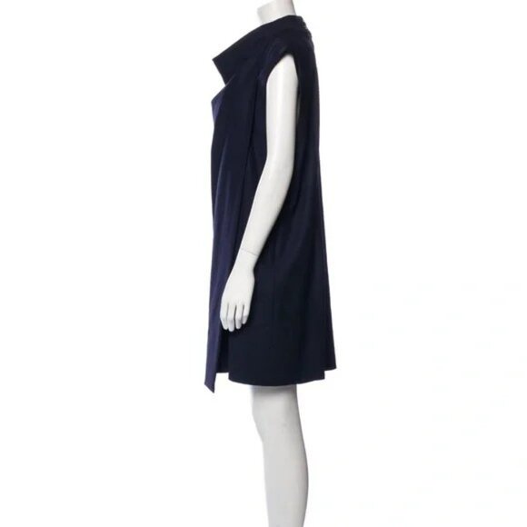 LA LIGNE Wool Cowl Neck Draped Tailored Shift Dress In Navy NWT Sz S made in USA - Picture 12 of 13